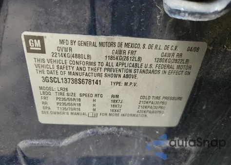 2008 Saturn Vue Redline z USA, uszkodzony, nr VIN 3GSCL13738S678141